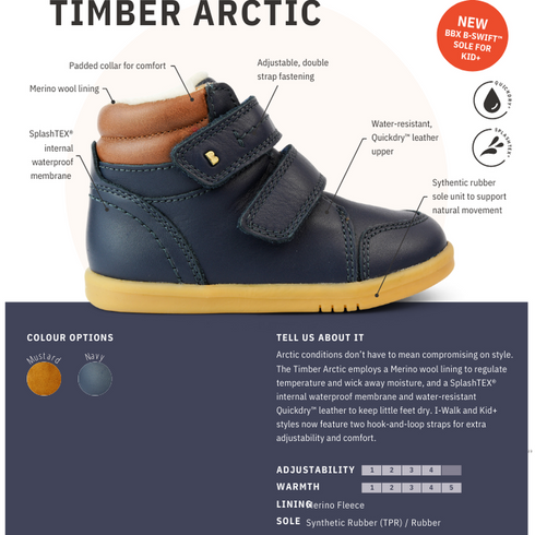 Bobux Kid+ Timber Arctic WATERPROOF Boot Navy 836003E